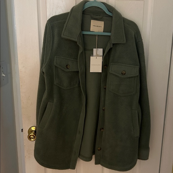 Nordstrom Thread & Supply Green Button-Up Shacket with Pockets - Picture 12 of 12